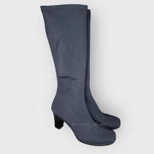 La Canadienne Black Knee High Sock Boots 7.5 Mid Heel Lined